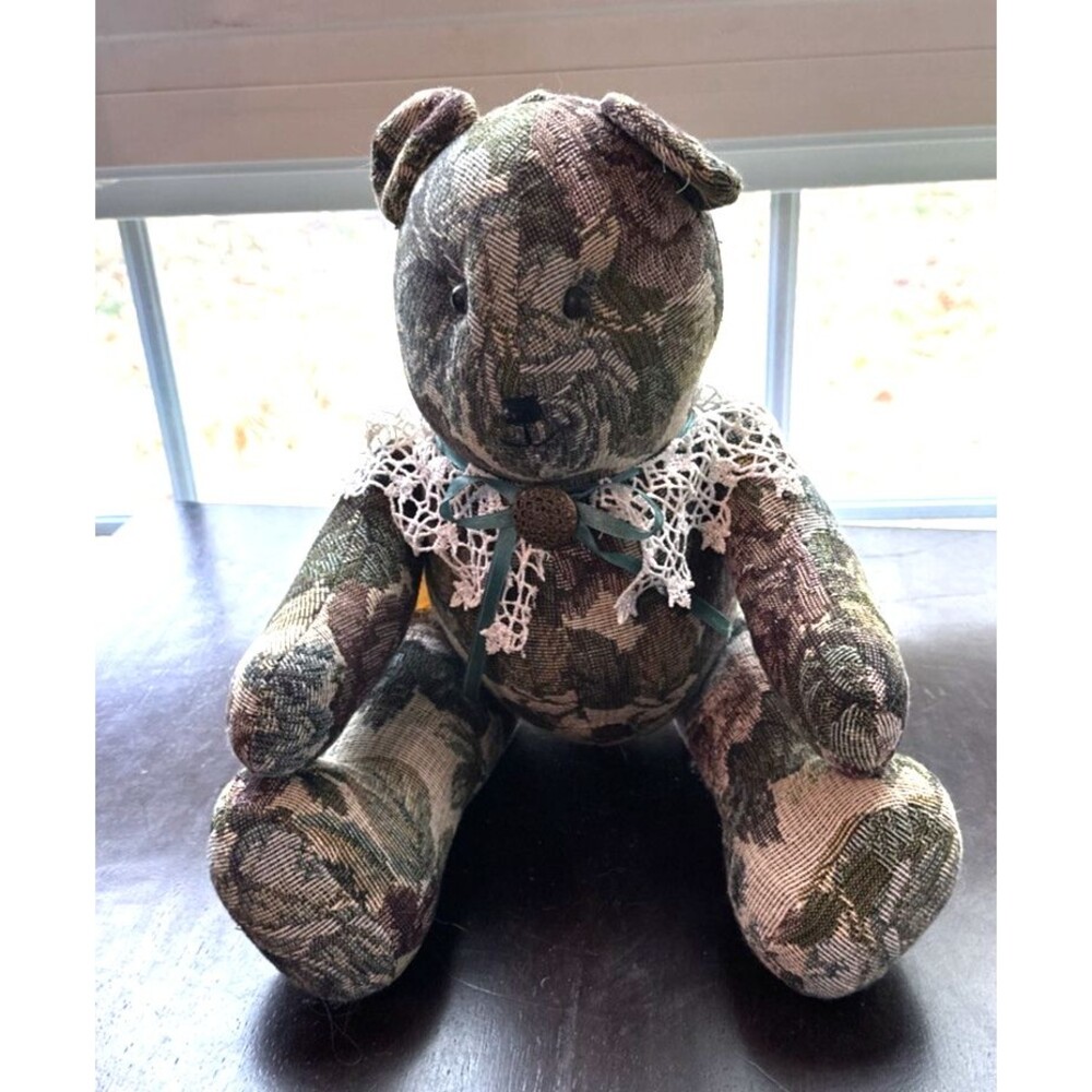 Kountry Kreations Vintage Jointed Teddy Bear Tapestry Design Lace and Buttons